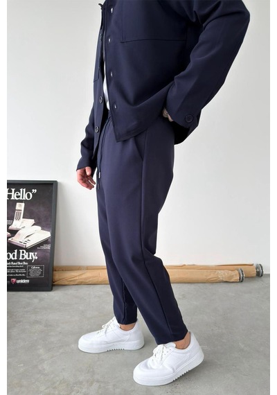 Lacivert Basic Boyfriend Kumaş Pantolon Lacivert