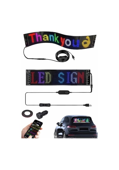 Cama Yapışan En Büyük Boy 16x96 Telefon Kontrollü Led Ekran Digital Araba Yazısı - Lisinya Çok Renkli