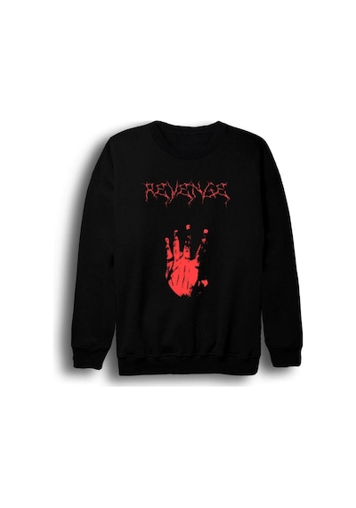 Revenge Baskılı Bisiklet Yaka Sweatshirt Siyah