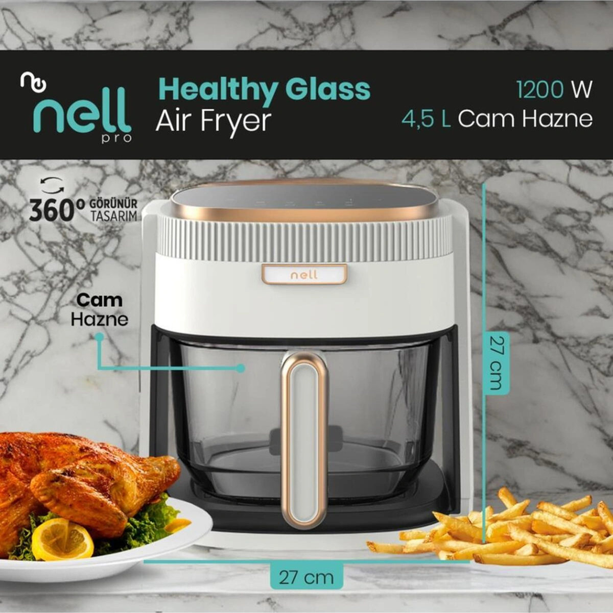Nell Healthy Glass Cam Air Fryer 4,5 Lt Ep9930