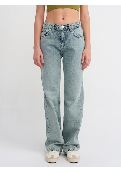 Dilvin Yıkama Efektli Denim Pantolon Yeşil