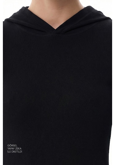 Penti Siyah Hooded Ribbed Modal Sweatshirt