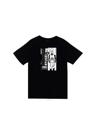 Stoned&Fame Blue Lock, Shidou Ryusei Anime Baskılı Unisex %100 Pamuk Siyah T-shirt SIYAH