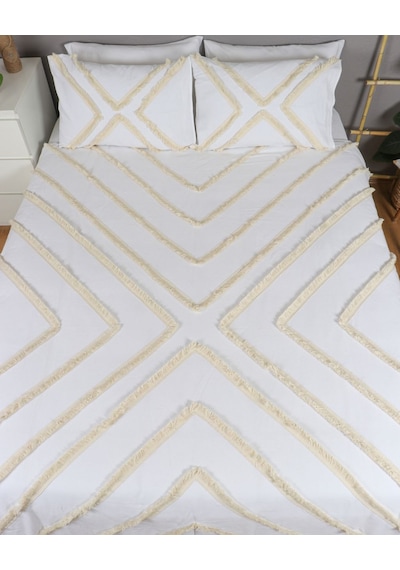 Dnc Home Tekstil Ndchome Beyaz Pamuk Keten Çoklu Püsküllü Tek Kişilik Nevresim Takımı 1 Yedek Yastıklı