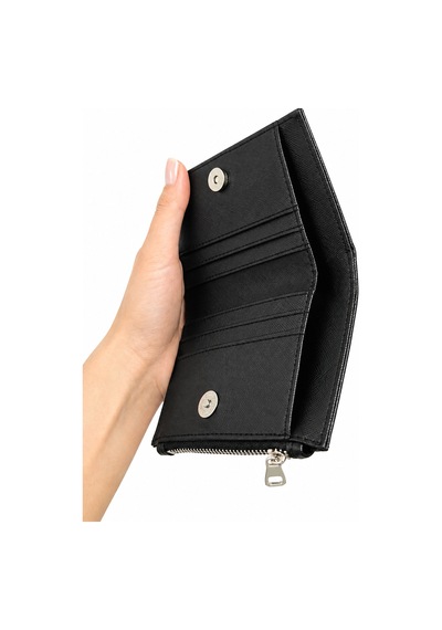 Sanmorris Unisex Fermuarlı Kartlık Çok Gözlü Kompakt Cüzdan S-2006 Siyah Mat