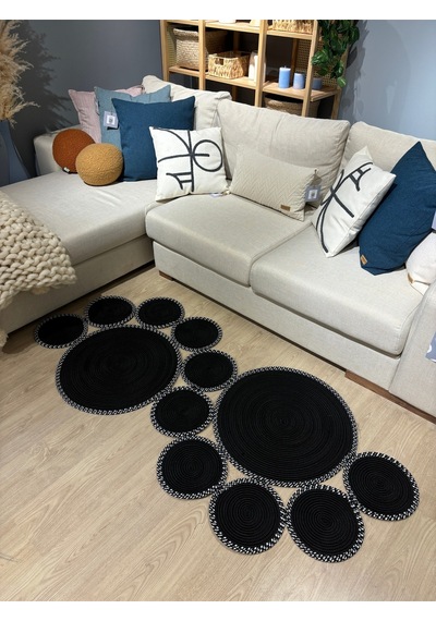 Mavaux Siyah Snake Hasır Jüt Bej Yolluk Halı Kilim Siyah - Beyaz