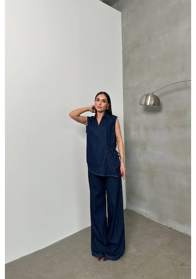 Lacarino 7970 Palazzo Kadın Jean Pantolon Rinse Denim
