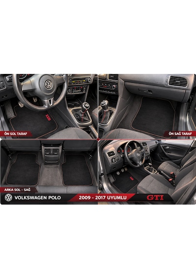 Volkswagen Polo 2009-2017 Uyumlu Siyah Halı Paspas Takımı Kaymaz Taban 4 Parça