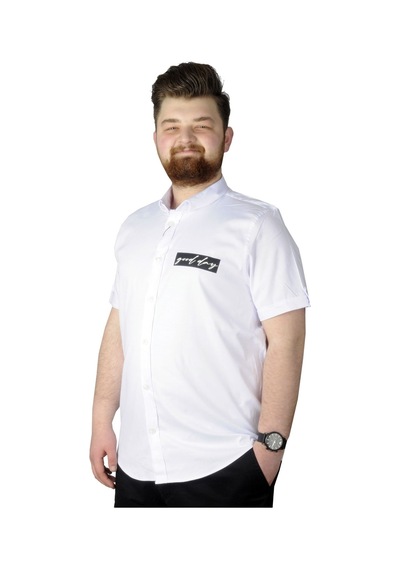 Mode Xl Büyük Beden Gömlek Baskılı God Day 22366 Beyaz 001
