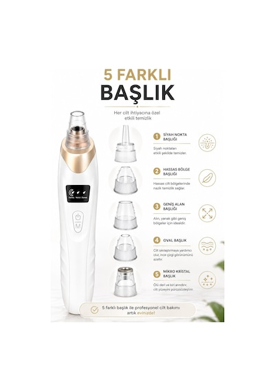 Robeve Auhma Ahb01 Vakumlu Siyah Nokta Temizleme Cihazı 3 Kademeli Emiş Gücü, 5 Farklı Başlık, Usb Şarjlı Kablosuz Gözenek Temizleyici, Yağ Ve Kir Temizleme, Yüz Cilt Bakım Cihazı