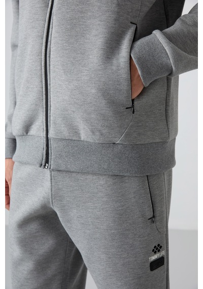 Tommy Life Gri Melanj Pamuklu Kalın Yumuşak Dokulu Comfort Fit Baskılı Erkek Eşofman Takım - 85236 GRİ MELANJ