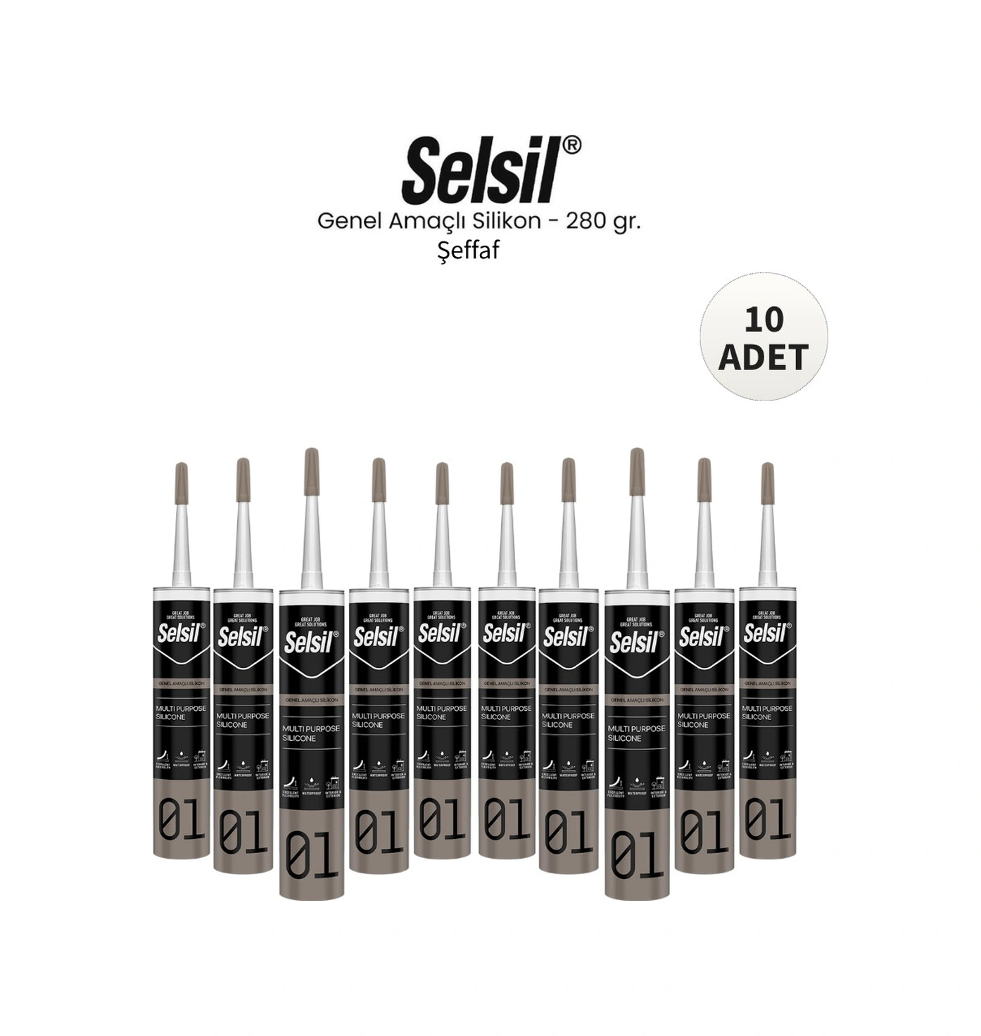 Selsil Genel Amaçlı Şeffaf Silikon 280 Gr. - 10 Adet Şeffaf