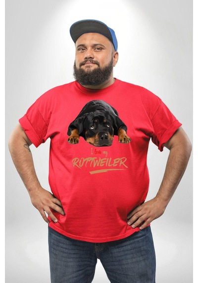 Angemiel Rottweiler Sevgisi Kırmızı Büyük Beden Erkek Kadın Unisex Basic Ön Baskılı Tişört Kırmızı