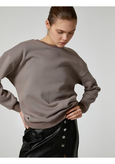 Koton Basic Sweatshirt Bisiklet Yaka Uzun Kollu Kahverengi 4wal10193ık Kahverengi