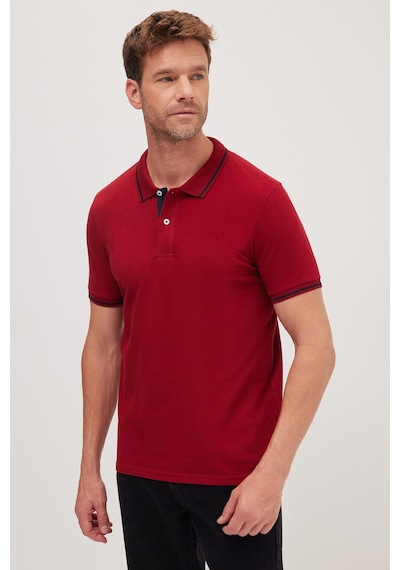 Tudors Erkek Slim Fit Dar Kesim %100 Pamuk Yumuşak Dokulu Serin Tutan Kumaş Düz Pike Bordo Polo Yaka Tişört-42252 Bordo