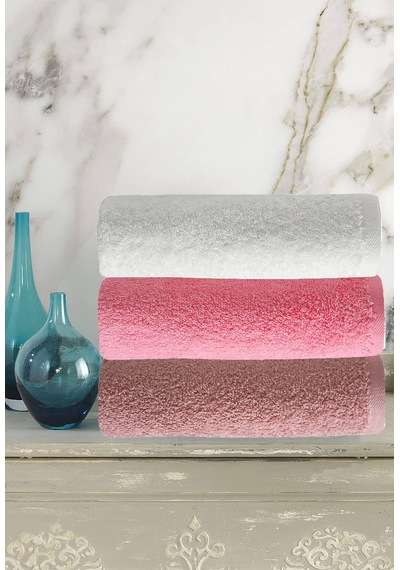 3 Lü Renkli El Yüz Havlu Seti %100 Pamuklu Natural Harmony Pembe