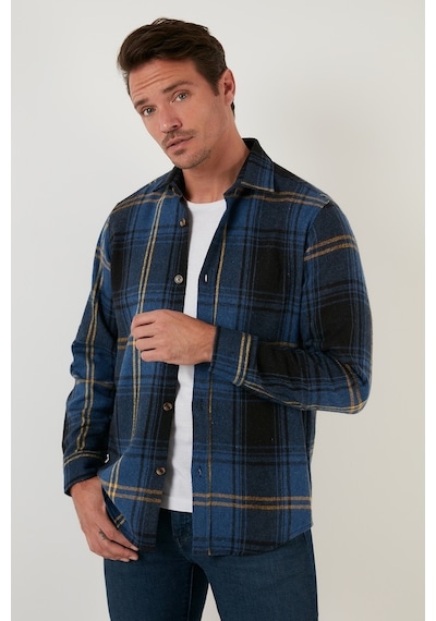 Buratti Ekoseli Uzun Kollu Slim Fit Kışlık Erkek Gömlek Cf21W112844 Indigo