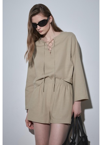 Suud Collection Ihlamur Yeşili Zoe Basic Keten Şort Yeşil