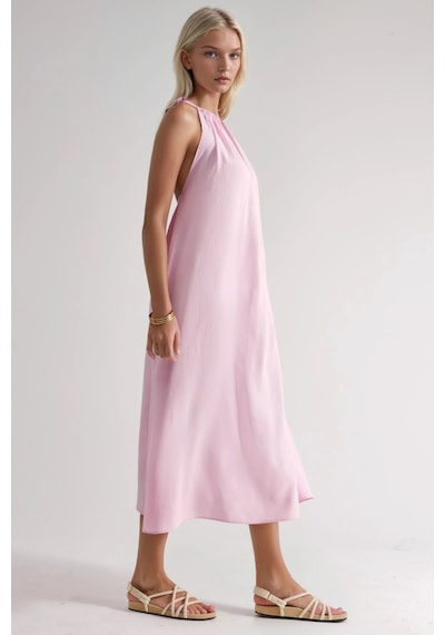 Hiccup Busem Halter Yaka Midi Elbise Toz Pembe