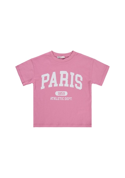 Civil Girls Paris Baskılı 6-9 Yaş Tişört - Pembe Gül Kurusu