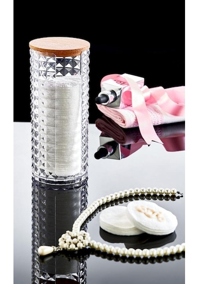 Ahşap Kapak Disk Pamukluk Organizer Modern Kozmetik Düzenleyici Şık Pamukluk Makyaj Organizer Plasti Diğer