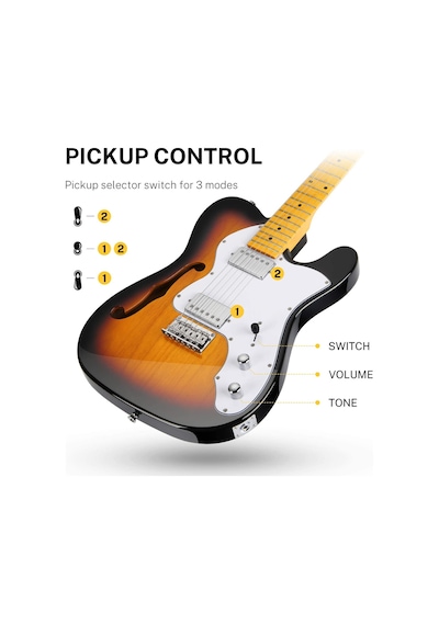 Donner DJC-1000S TL Thinline F Hole Elektro Gitar Paketi (Sunburs