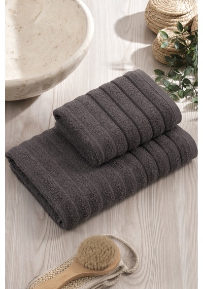 Eponj Home 2li Havlu Seti Dalga 50x85cm+70x140cm Antrasit Antrasit