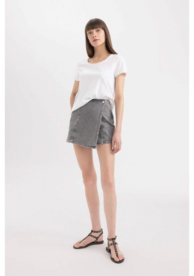 Defacto Yüksek Bel Mini Jean Şort Etek C0695AX24SMNM55 Gri