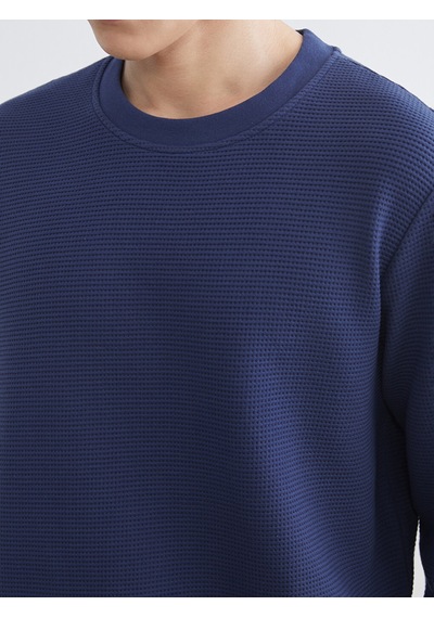 Lcwaıkıkı Classic Lacivert Bisiklet Yaka Dokulu Erkek Sweatshirt
