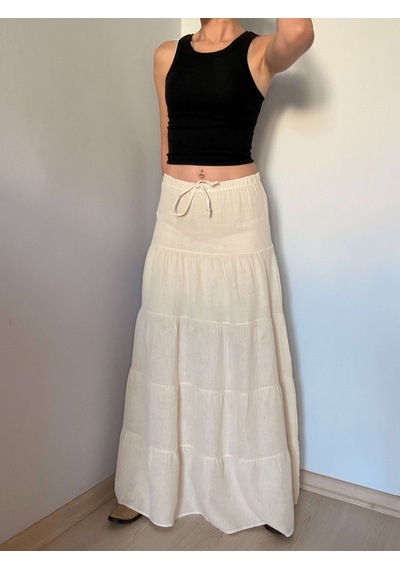 Ali Butik Krem Önü Bağlamalı Müslin Etek Krem
