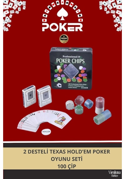 Lüks Texas Holdem Metal Poker Blackjack Seti 100 Çip 2 Deste Casino Poker Oyunu Seti