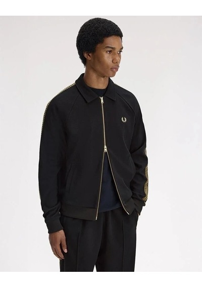 Fred Perry Erkek Şerit Detaylı Fermuarlı Spor Ceket Siyah