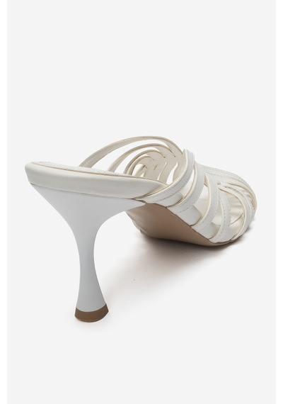 Luvi Shoes Olıvera Beyaz Cilt Kadın İnce Topuklu Terlik