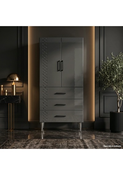 Cap Ferrat Çok Amaçlı Dolap 60 Cm 2 Kapak 3 Çekmece Parlak Antrasit - Çok Amaçlı Kiler Dolabı Beyaz Cap Ferrat Çok Amaçlı Dolap 60 Cm 2 Kapak 3 Çekmece Parlak Antrasit - Çok Amaçlı Kiler Dolabı Beyaz