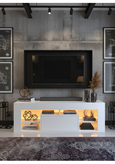 Resital Ledli Tv Ünitesi L1504-1 Beyaz Beyaz
