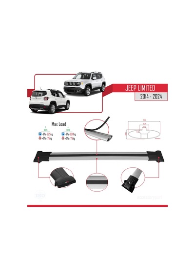 Jeep Limited 2014 Ve Sonrası İle Uyumlu Fly Model Ara Atkı Tavan Barı Gri 3 Adet