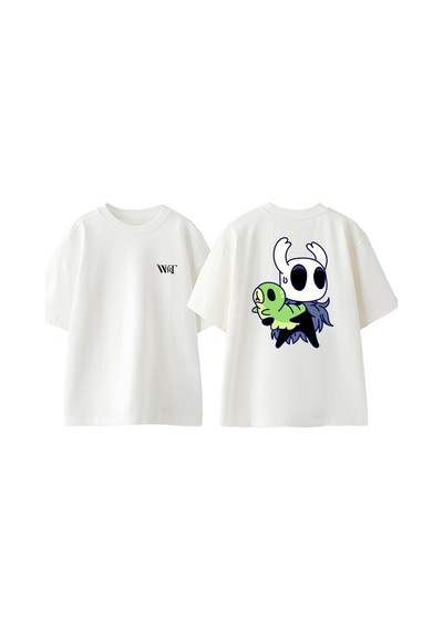 Thewert Hollow Knight 5 Tasarım Sırt Baskılı Pamuk Beyaz Oversize T-shirt