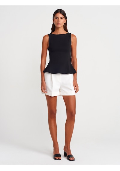 Dilvin 21001 Kayık Yaka Peplum Top-siyah Siyah