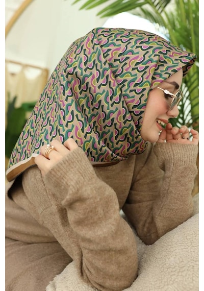 Silk Home Twill Ipek Eşarp Vizon, Yağ Yeşili, Pembe, Koyu Yeşil 11413-09