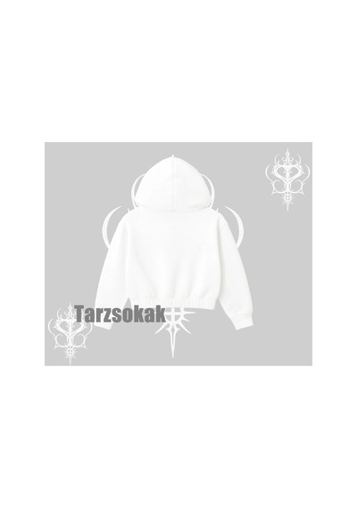 Tarzsokak Kapşonlu Crop Sweatshirt Fossilized Skull Underground Archive Beyaz