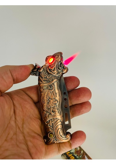 Aslan Desenli Kabartmalı Işıklı Çakı Çakmak //18cm