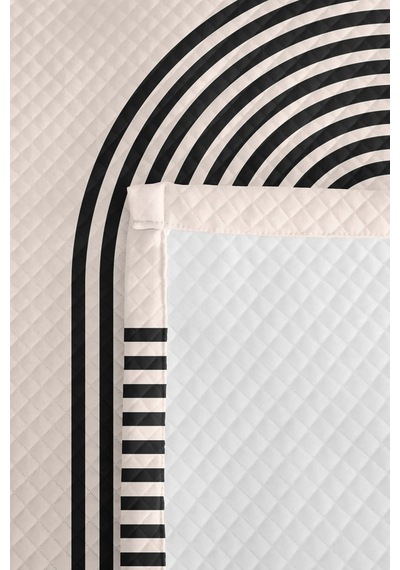 Geometrik Hardal Genç Odası Tek Kişilik Pike Takımı - Modern Siyah 160x220 Cm Kapitone Yatak Örtüsü Keten Eşik Kırıntısı
