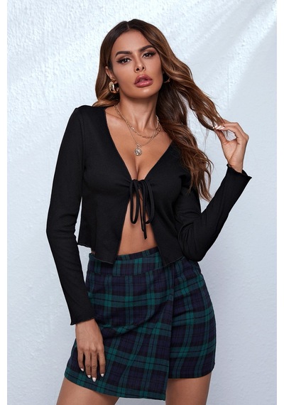 Genel Markalar Defnada Kadın Siyah Uzun Kollu Önden Bağlama Detaylı Crop Top Bluz Siyah siyah Genel Markalar Defnada Kadın Siyah Uzun Kollu Önden Bağlama Detaylı Crop Top Bluz Siyah siyah