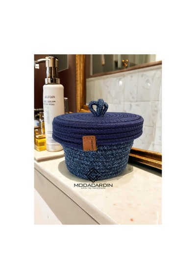 Hasır Jüt Sepet Oval Kapaklı Organizer Düzenleyici 30x20x10 Cm Kırçılmavi Kırçılmavi