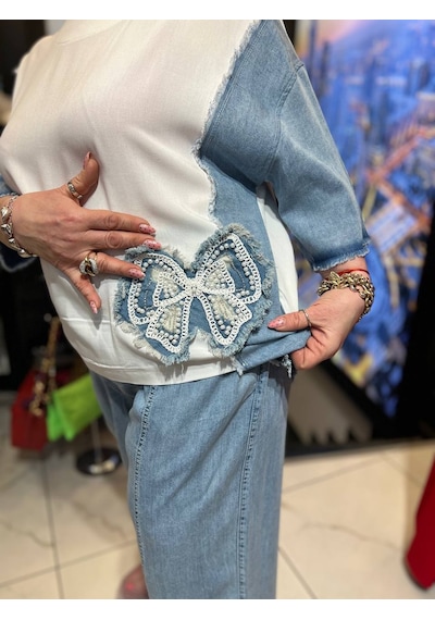 Büyük Beden Tencel Bisiklet Yaka Fiyon Taş Boncuk İşlemeli Beli Lastikli Cepli Mom Kadın Alt Üst Takım Ekru Büyük Beden Tencel Bisiklet Yaka Fiyon Taş Boncuk İşlemeli Beli Lastikli Cepli Mom Kadın Alt Üst Takım Ekru