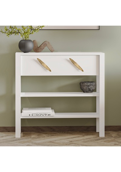 İnarch Dizayn Henric 90 Cm Tek Kapaklı Modern Dresuar Raflı Konsol & Antre Dolabı Beyaz