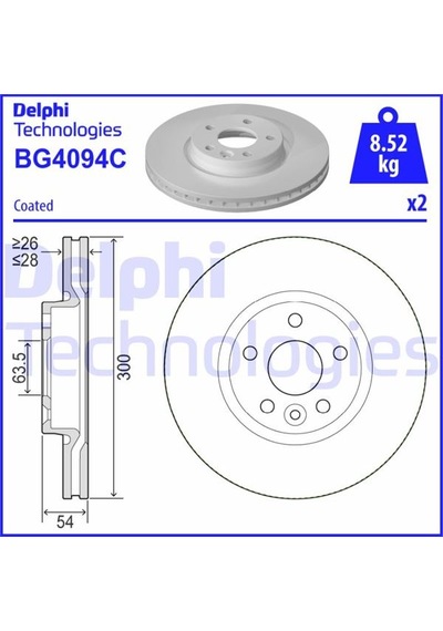 Delphi Ön Fren Diski Mondeo 4 S-max . Land Rover Freelander 2 L359 Range Rover Evoque L538 Delphı Bg4094c Lr000571-7g91 1125 Ba