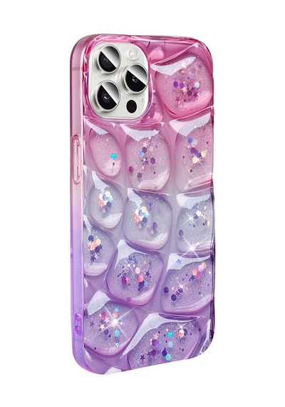 Goocamp Apple Uyumlu iPhone 14 Pro Max Kılıf Simli 3d Desenli Hacar Kapak - Pembe-mor N/a
