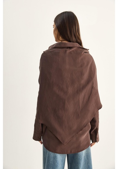 Shade Kadın Şal Aksesuarlı Oversize Modal Gömlek 340 60286164 - Kahverengi