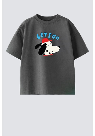 Monila Erkek Çocuk Pamuklu Bisiklet Yaka Baskılı T-shirt Antrasit
